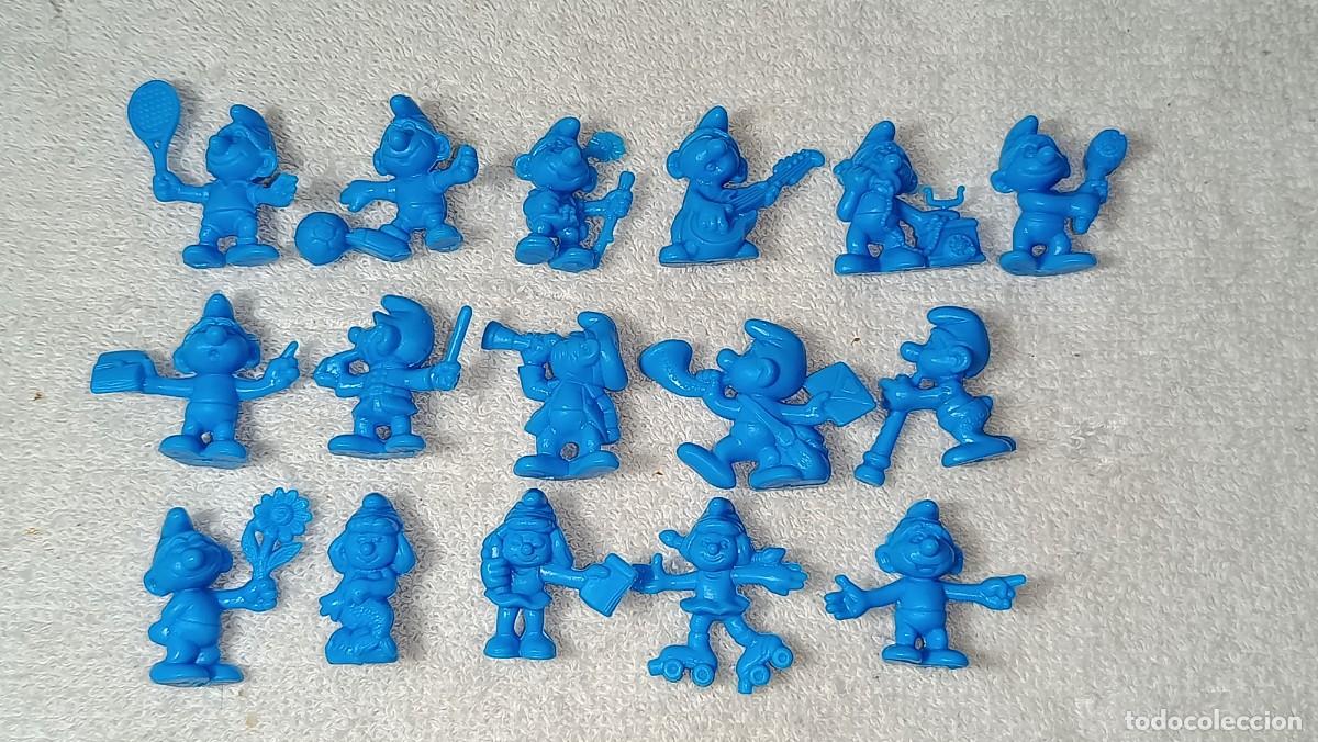 Figuras de goma y PVC: DUNKIN PHOSKITOS : ANTIGUO LOTE DE 16 FIGURAS DE LOS PITUFOS COLECCION COMPLETA PEYO A&Ntilde;OS 80
