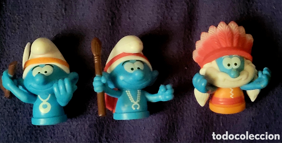 Rubber and PVC Figures: Bonito lote 3 figuras pvc goma pitufos indios capuchas para lapiz 2019