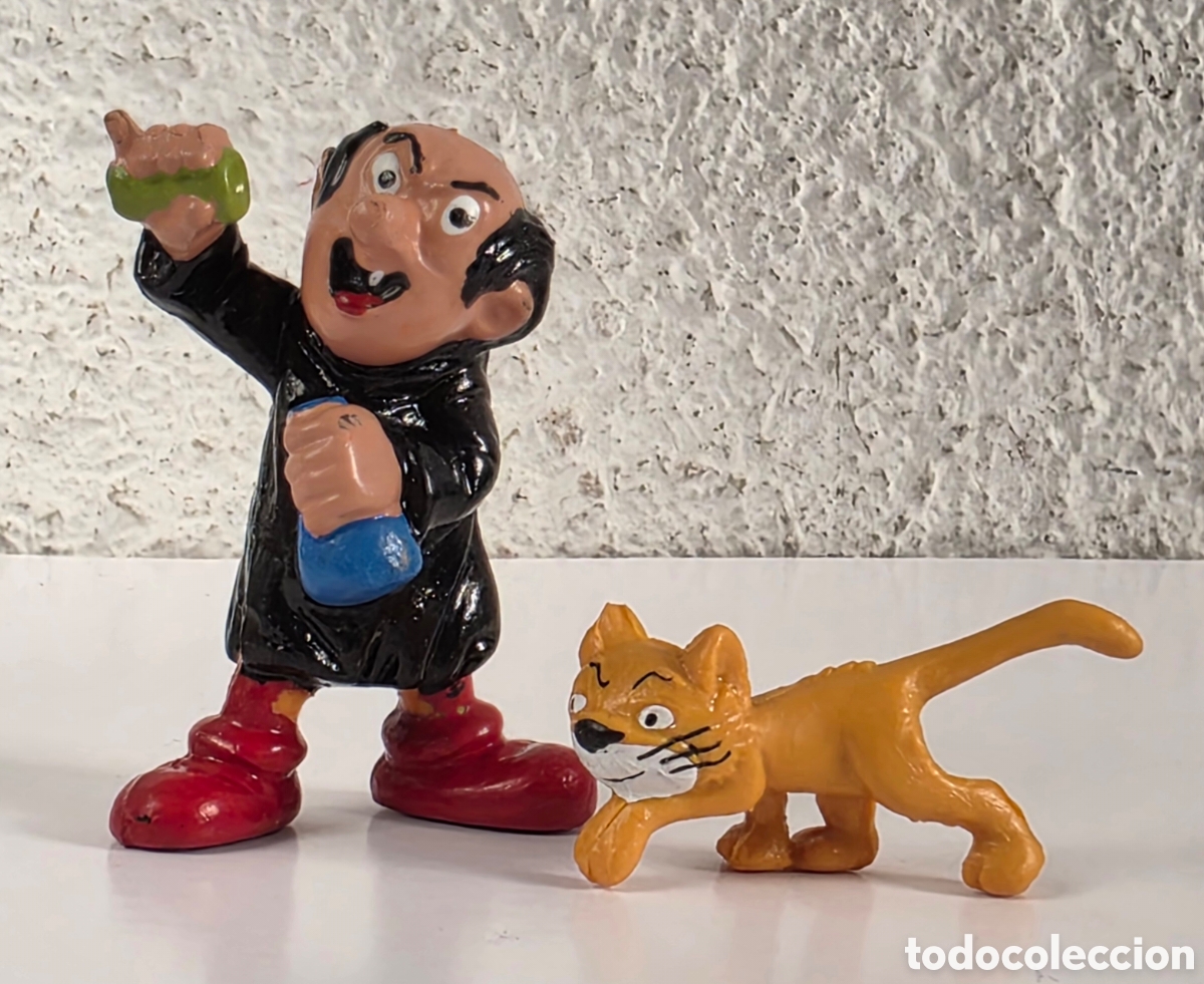 Figure di Gomma e PVC: Figuras pvc goma Gargamel y su Gato Azrael - Personajes Malvados Pitufos - Barrufets Smurfs