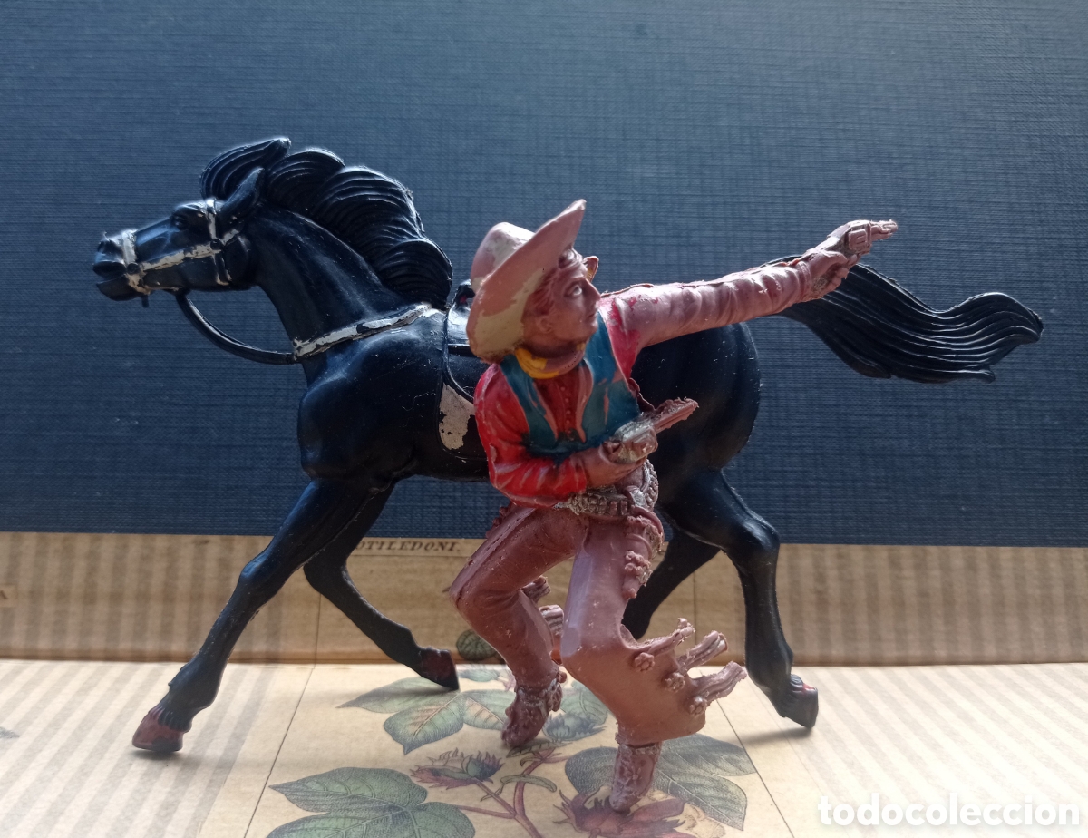 Figuras de goma y PVC: Lote de caballo y cowboy apuntando con la pistola grande