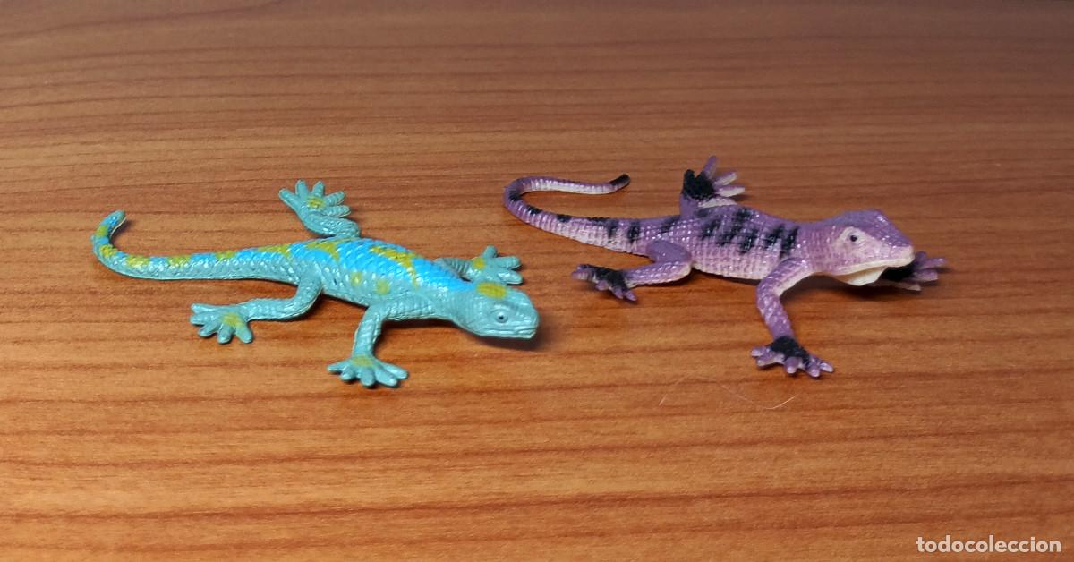 Figuras de goma y PVC: Pareja de figuras de lagarto y geco de goma - 6 cm de largo