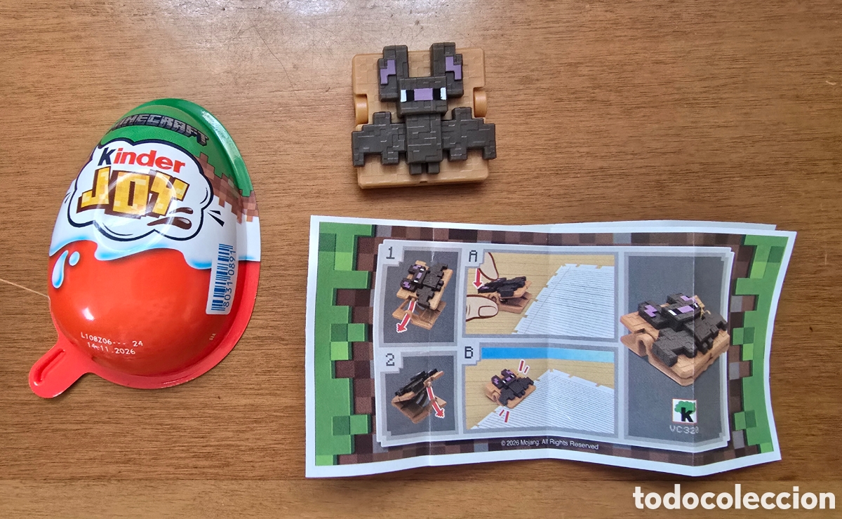 Figuras de goma Kinder: Figura kinder Joy VC320 Minecraft murci&eacute;lago + bpz mu&ntilde;eco colecci&oacute;n sorpresa premium