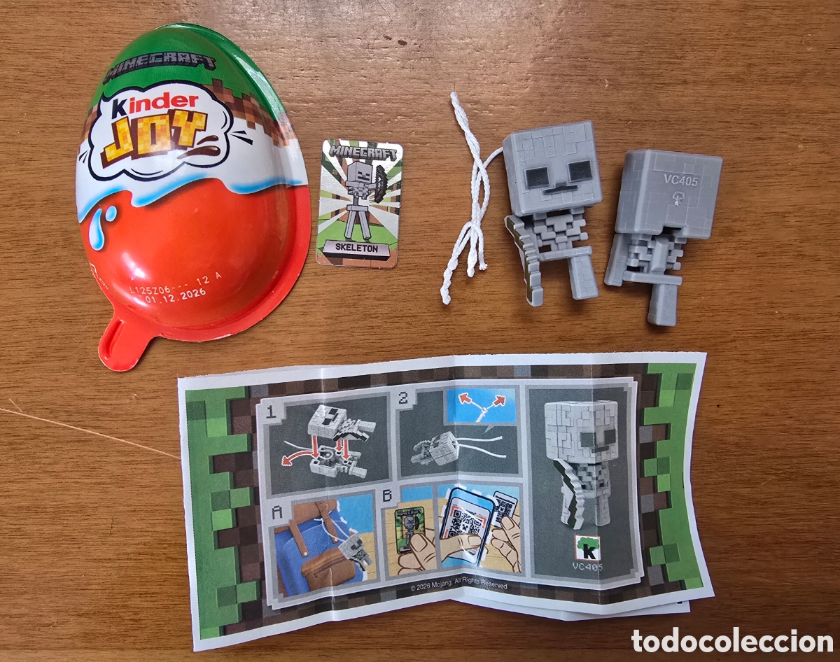 Figuras de goma Kinder: Figura kinder Joy VC405 Minecraft esqueleto + bpz mu&ntilde;eco colecci&oacute;n sorpresa premium