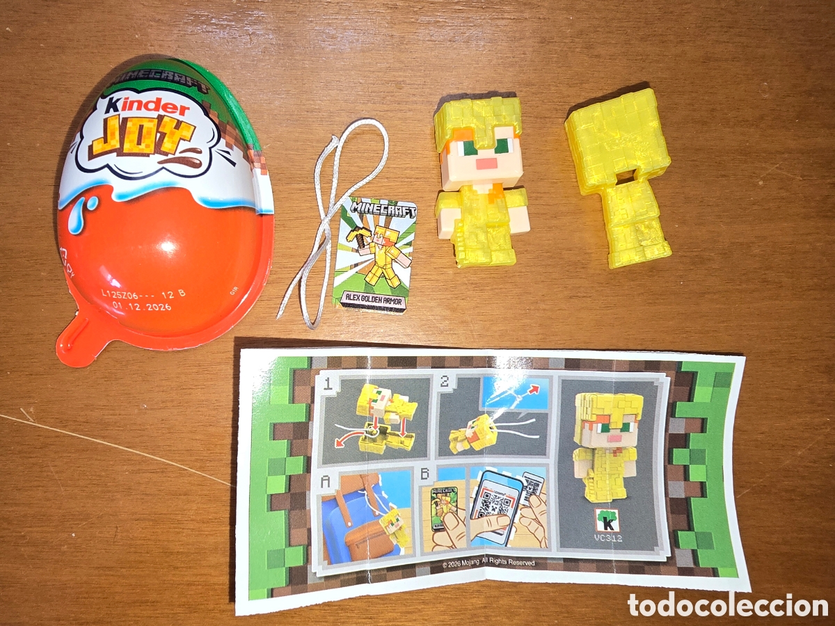 Figuras de goma Kinder: Figura kinder Joy VC312 Minecraft Alex armadura dorada + bpz mu&ntilde;eco colecci&oacute;n sorpresa premium