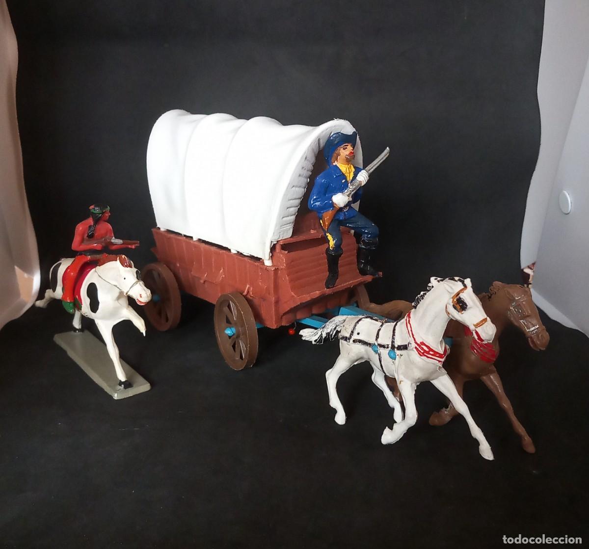 Figuras de goma y PVC: COMANSI OESTE CARRETA CARAVANA CONDUCTOR PINTADO SOLDADO 7&deg; CABALLER&Iacute;A COWBOY INDIO STARLUX 70' PTOY