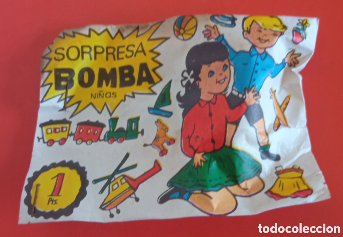 Figuras de goma y PVC: SOBRE SORPRESA BOMBA NI&Ntilde;AS 1 PTA CON RECORTABLE EN REVERSO.SIN ABRIR 70'S.