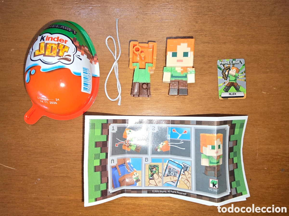 Figuras de goma Kinder: Figura kinder Joy VC307 Minecraft Alex + bpz mu&ntilde;eco colecci&oacute;n sorpresa premium