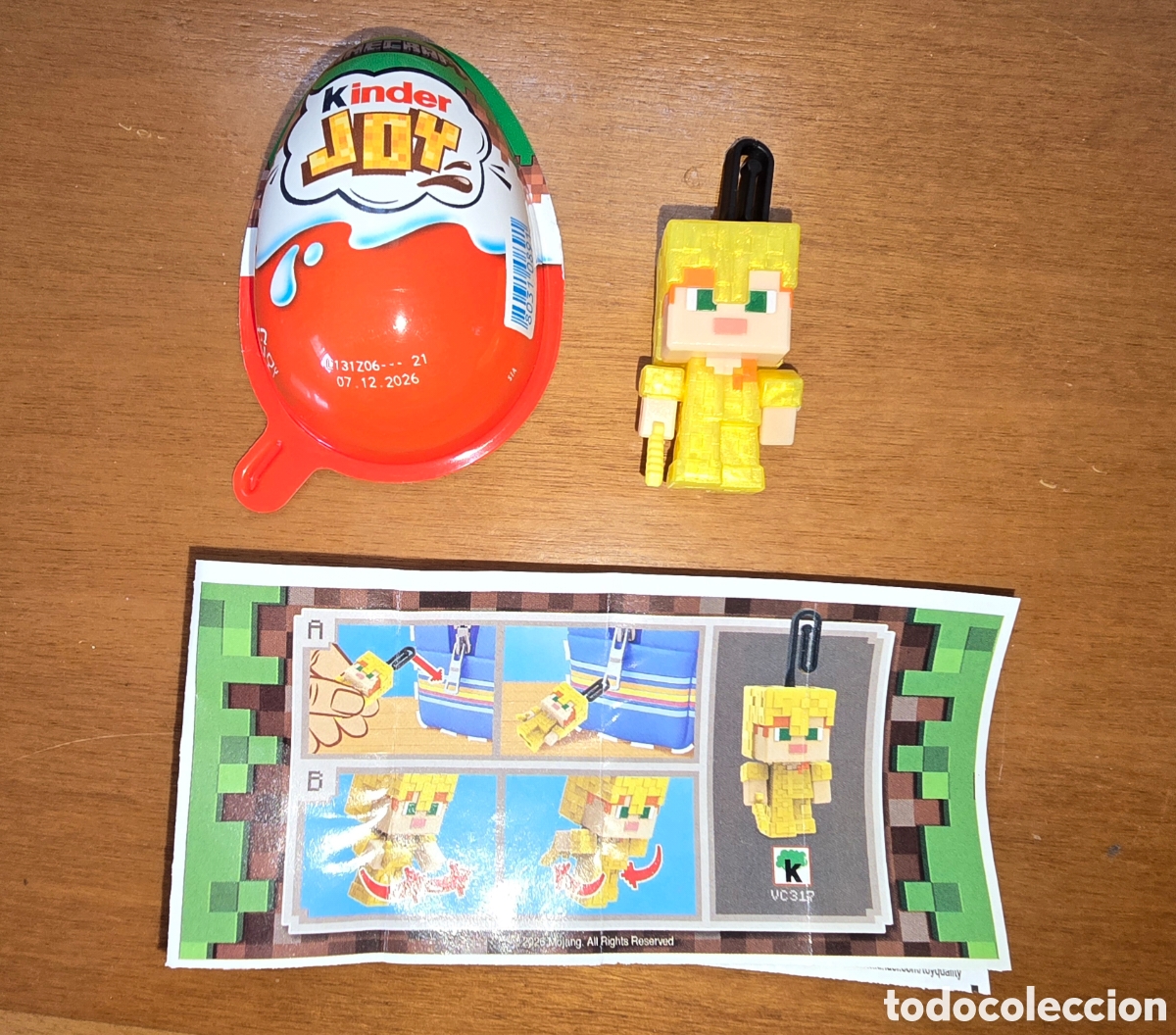 Figuras de goma Kinder: Figura kinder Joy VC317 Minecraft Alex armadura dorada clip + bpz mu&ntilde;eco colecci&oacute;n sorpresa premium
