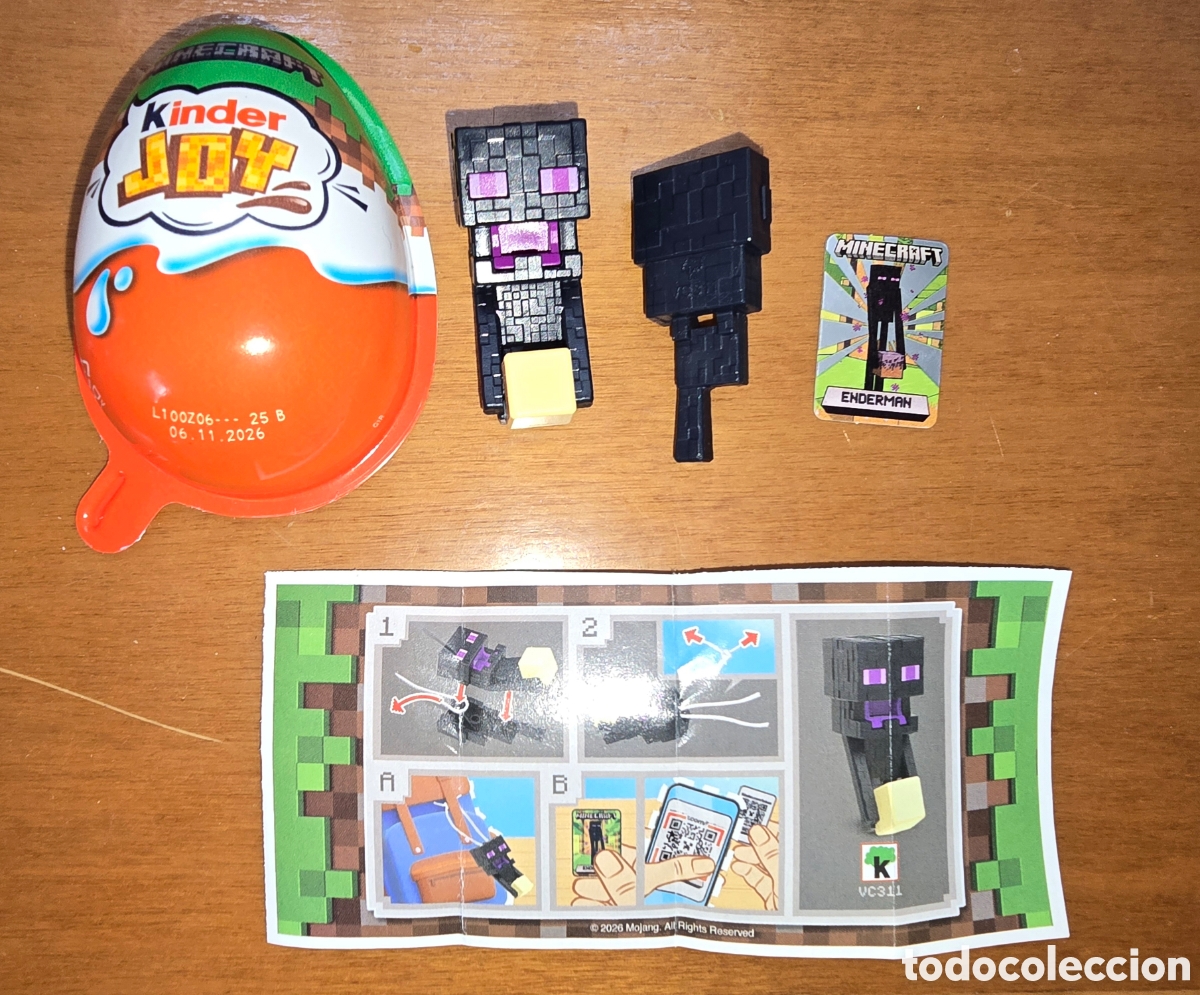 Figuras de goma Kinder: Figura kinder Joy VC311 Minecraft Enderman + bpz mu&ntilde;eco colecci&oacute;n sorpresa premium