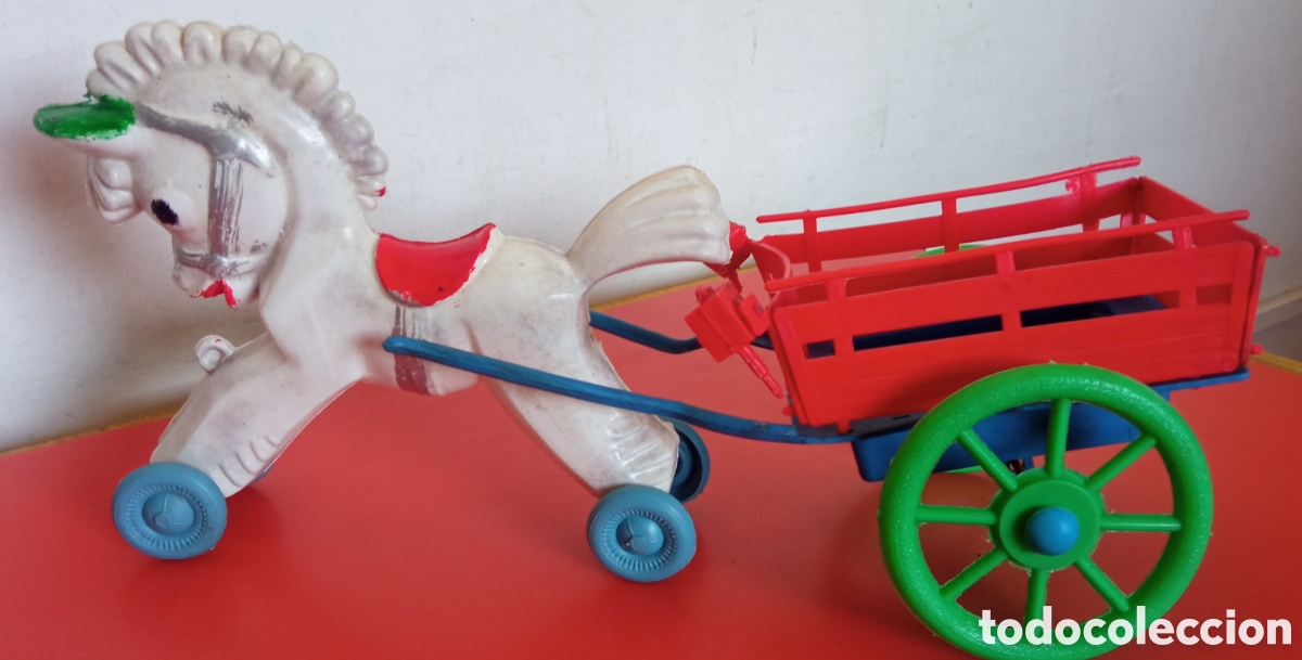 Figuras de goma y PVC: ARRASTRE CABALLITO CON CARRO FAROLES.COLOMER 70'S.NUEVO.
