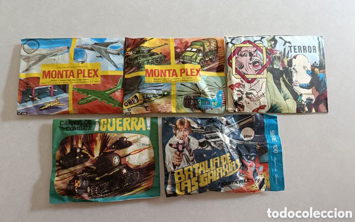 Figuras de goma y PVC: Lote de sobres MONTAPLEX sin abrir