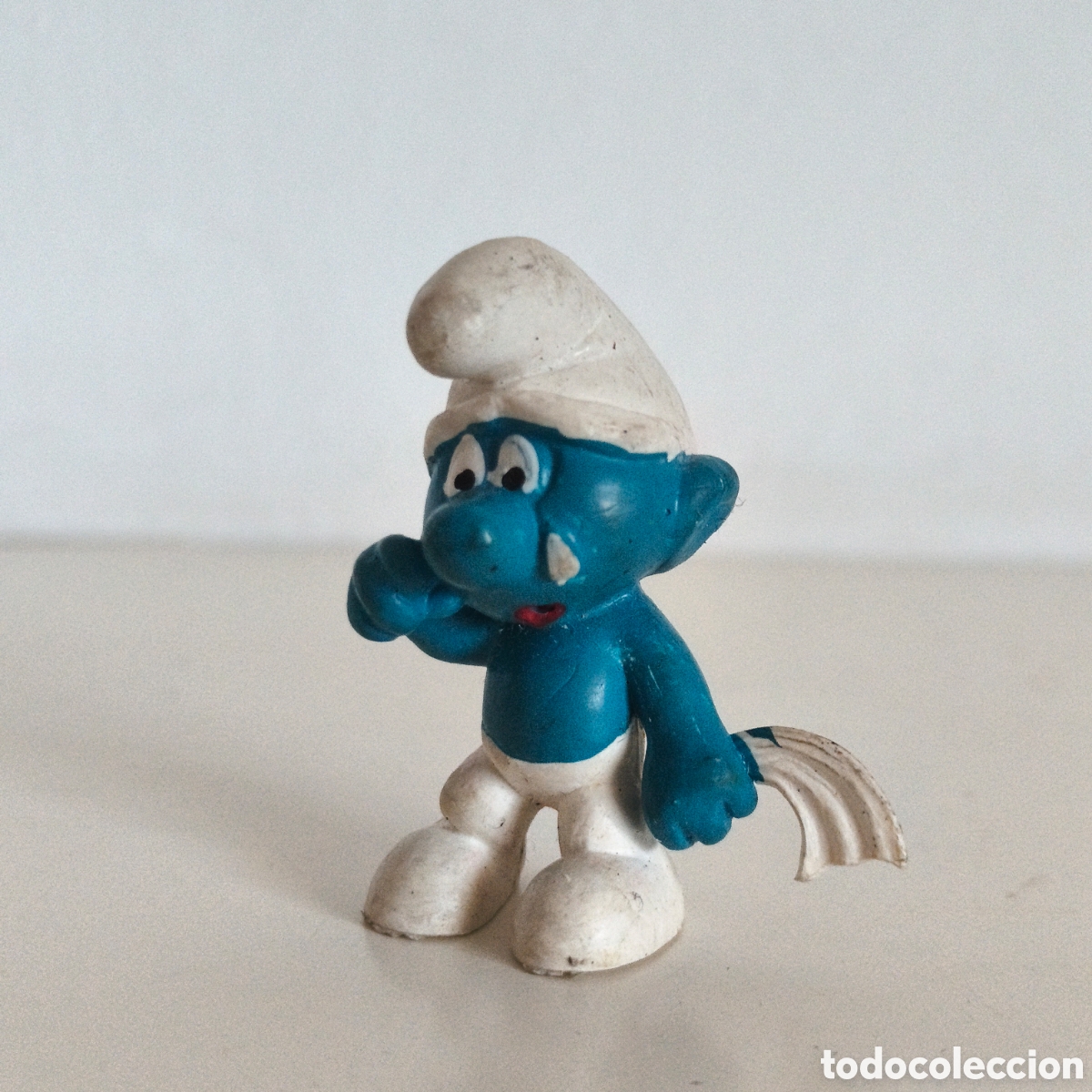 Figuras de goma y PVC: Pitufo Lloron, W. Germany, Schleich, Peyo 1, pa&ntilde;uelo blanco, 1980&ndash;1982