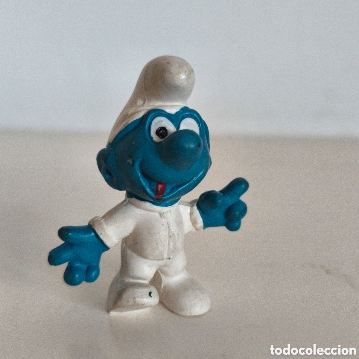 Figuras de goma y PVC: Pitufo astronauta W. Germany Schleich Peyo 2, variante punto en vez de cremallera, m&aacute;s escasa