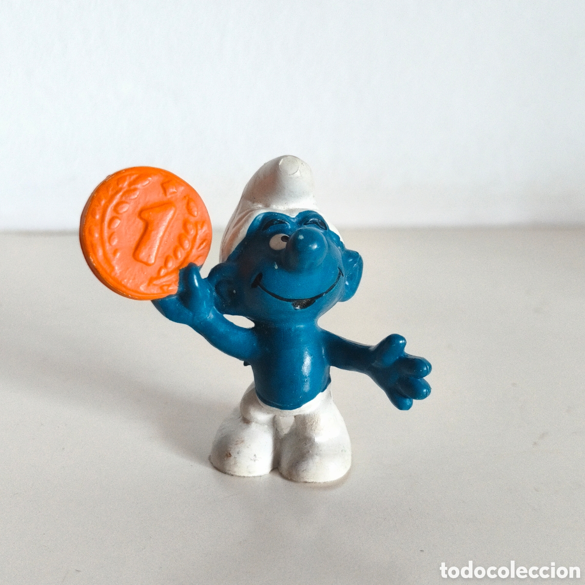 Figuras de goma y PVC: Pitufo Moneda, Schleich, Peyo Made in Hong Kong, 1979-1980