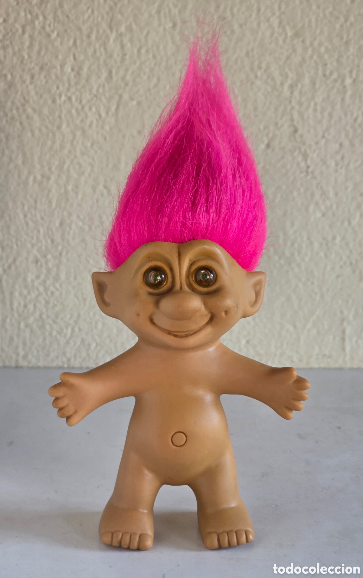 Figuras de goma y PVC: Figura goma Troll Melena Color Rosa - Damm - Juguete Retro Duende