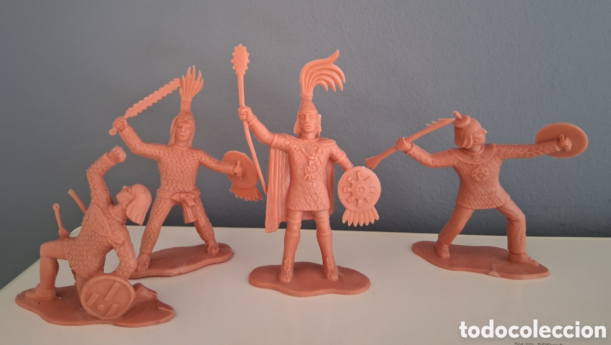 Figuras de goma y PVC: Guerreros aztecas, serie Conquista de M&eacute;xico - Hern&aacute;n Cort&eacute;s de Reamsa, reedici&oacute;n