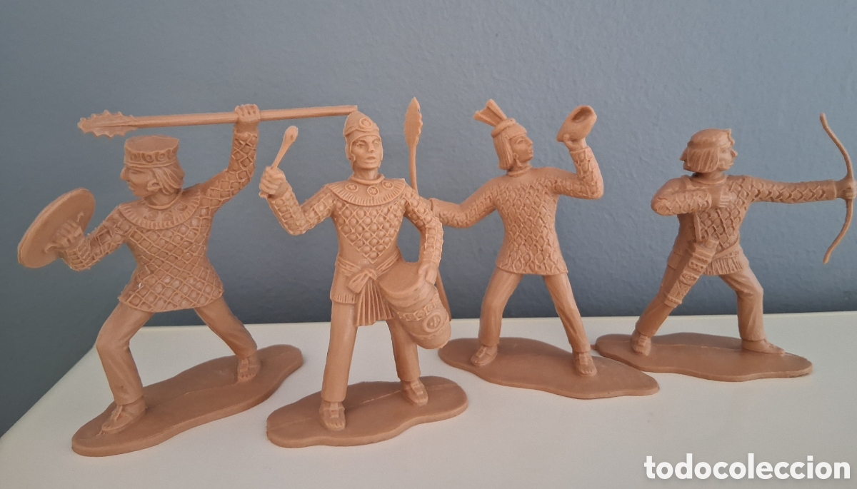 Figuras de goma y PVC: Guerreros aztecas, serie Conquista de M&eacute;xico - Hern&aacute;n Cort&eacute;s de Reamsa, reedici&oacute;n.