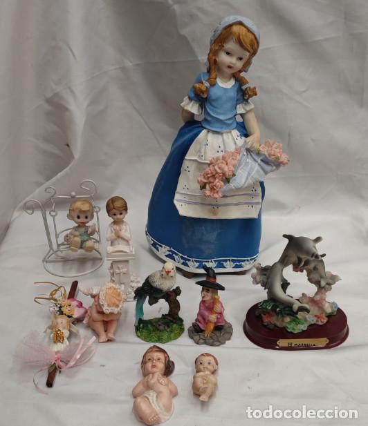 Figuras de goma y PVC: LOTE DE 10 FIGURAS DE RESINA, CHICA 29 CM, LORO, MARBELLA, BRUJA, COMUNION, ANGEL, NI&Ntilde;O JESUS, 15 A&Ntilde;