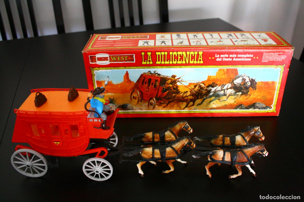 Figuras de goma y PVC: Diligencia oeste comansi west A&ntilde;os 80/90, con la caja (roja)