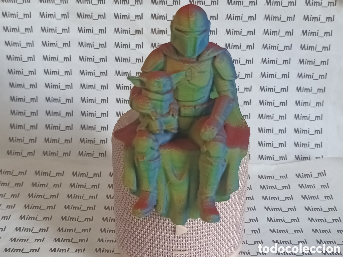 Figuras de goma y PVC: Figura Mandalorian con peque&ntilde;o Yoda en impresora 3d multicolor Star Wars