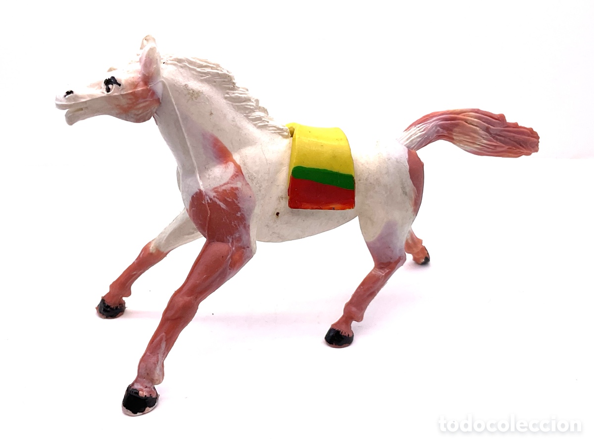Figuras de goma y PVC: Antigua Figura del Oeste en Pl&aacute;stico.Caballo Indio con su Manta.