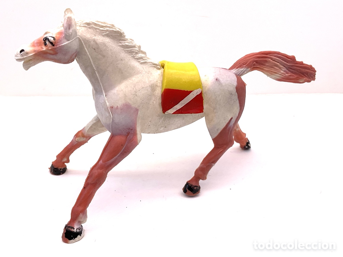 Figuras de goma y PVC: Antigua Figura del Oeste en Pl&aacute;stico.Caballo Indio con su Manta.