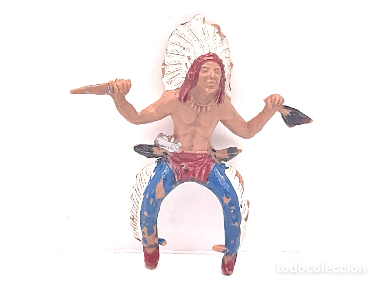 Figuras de goma y PVC: ANTIGUA FIGURA DEL OESTE EN PL&Aacute;STICO. JINETE INDIO DE SOTORRES .