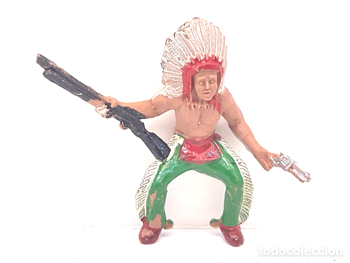 Figuras de goma y PVC: ANTIGUA FIGURA DEL OESTE EN PL&Aacute;STICO. GUERRERO INDIO DE SOTORRES .