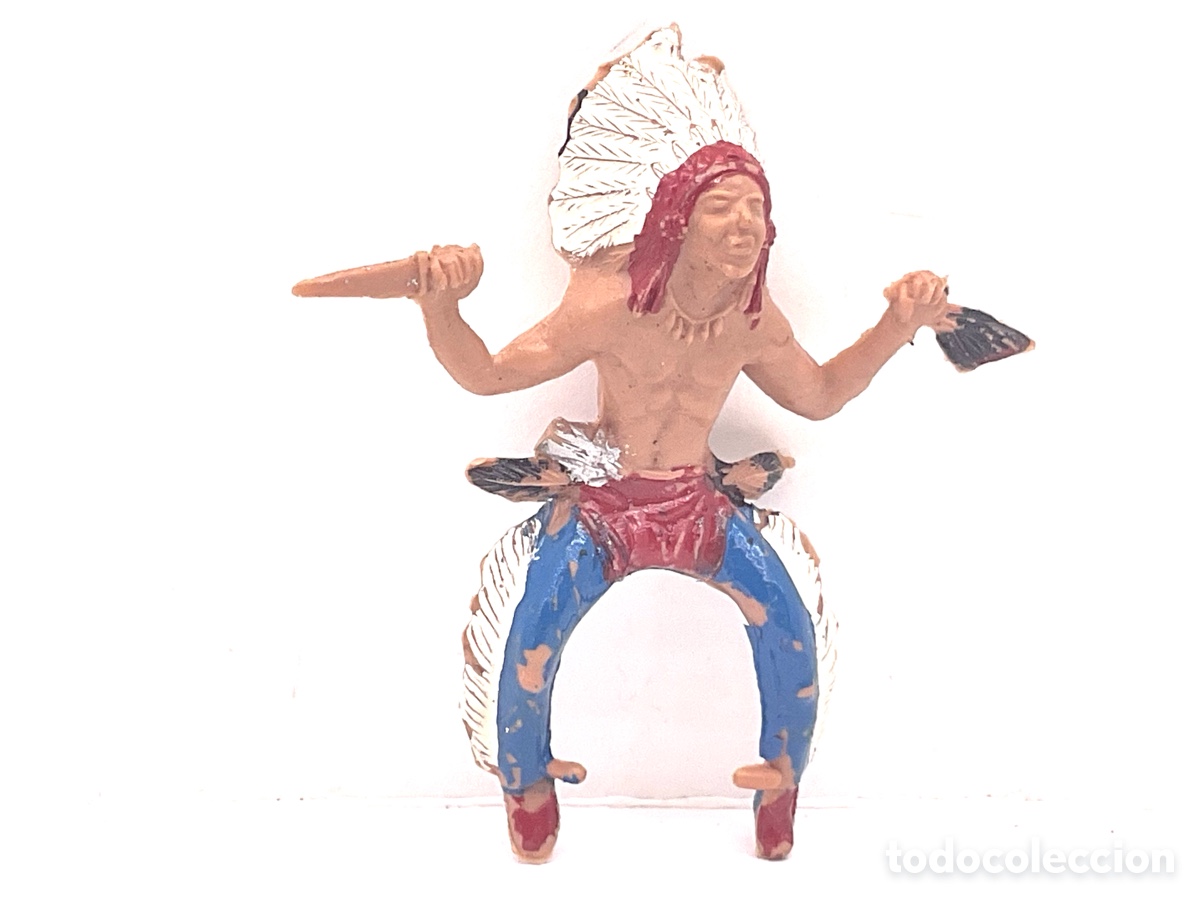 Figuras de goma y PVC: ANTIGUA FIGURA DEL OESTE EN PL&Aacute;STICO. GUERRERO INDIO DE SOTORRES .
