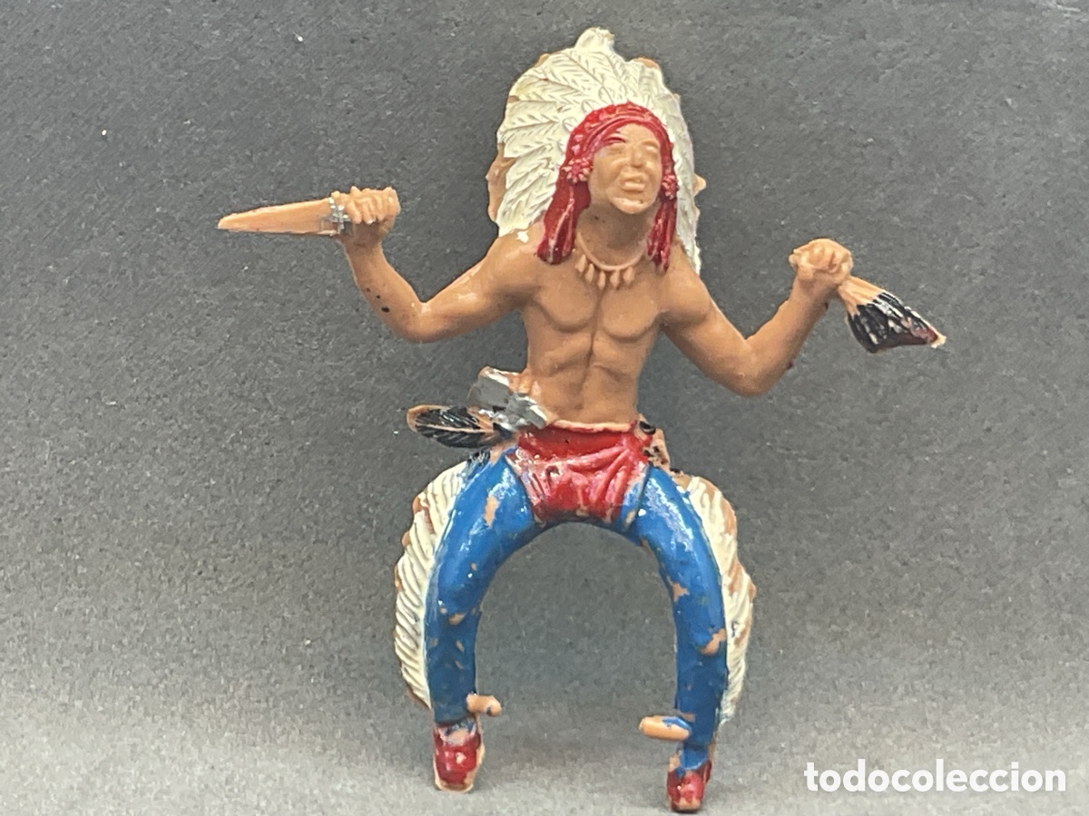 Figuras de goma y PVC: ANTIGUA FIGURA DEL OESTE EN PL&Aacute;STICO. GUERRERO INDIO DE SOTORRES .