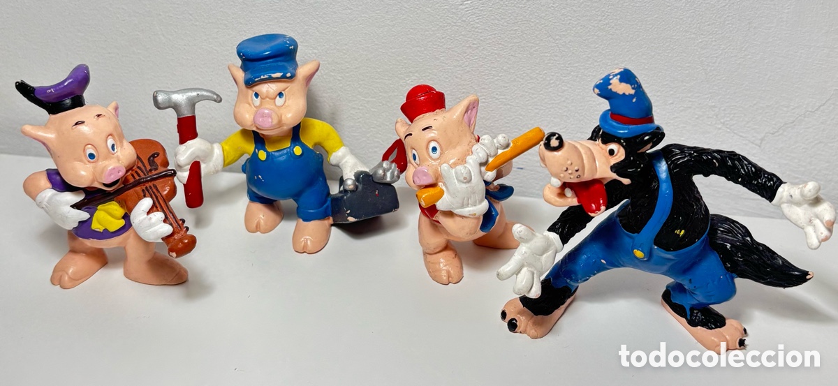 Figuras de goma y PVC: Lote de figuras PVC El Lobo y los tres Cerditos