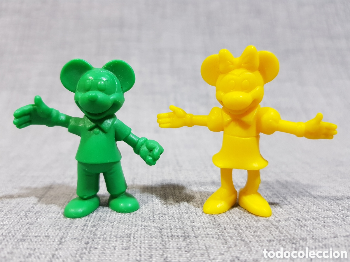 Figuras de goma y PVC: FIGURAS MONOCROM&Aacute;TICAS TIPO DUNKIN MICKEY VERDE Y MINNIE AMARILLO