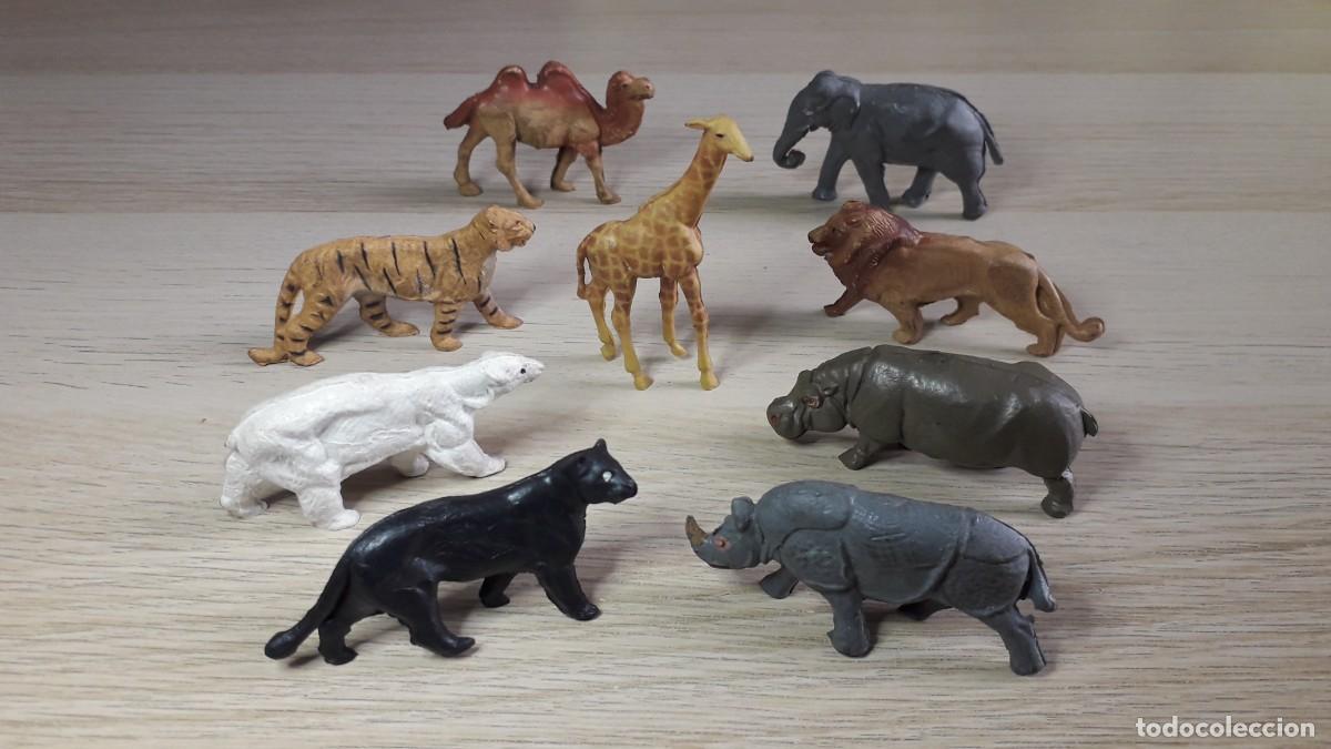 Figuras de goma y PVC: Conjunto 9 animales &Aacute;frica, goma, promocionales jabones Omo, tipo Jecsan, originales a&ntilde;os 60.
