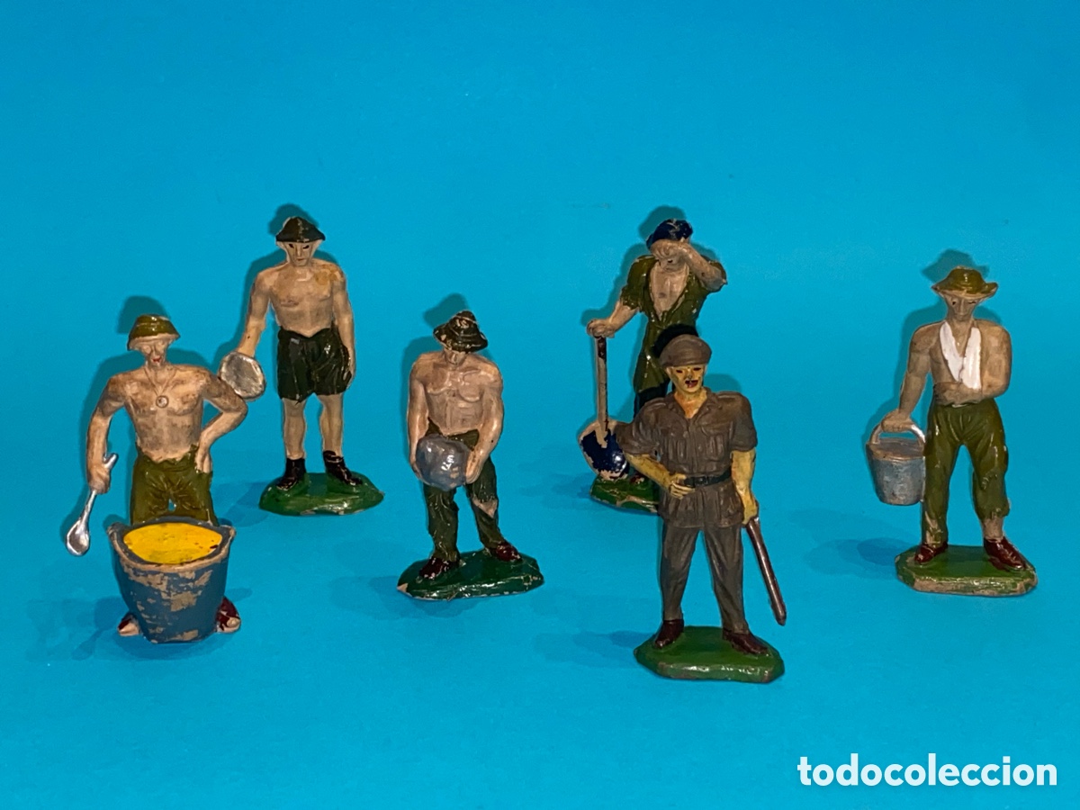 Figuras de goma y PVC: PRISIONEROS de JECSAN- serie -PUENTE SOBRE EL RIO KWAI-, en goma.