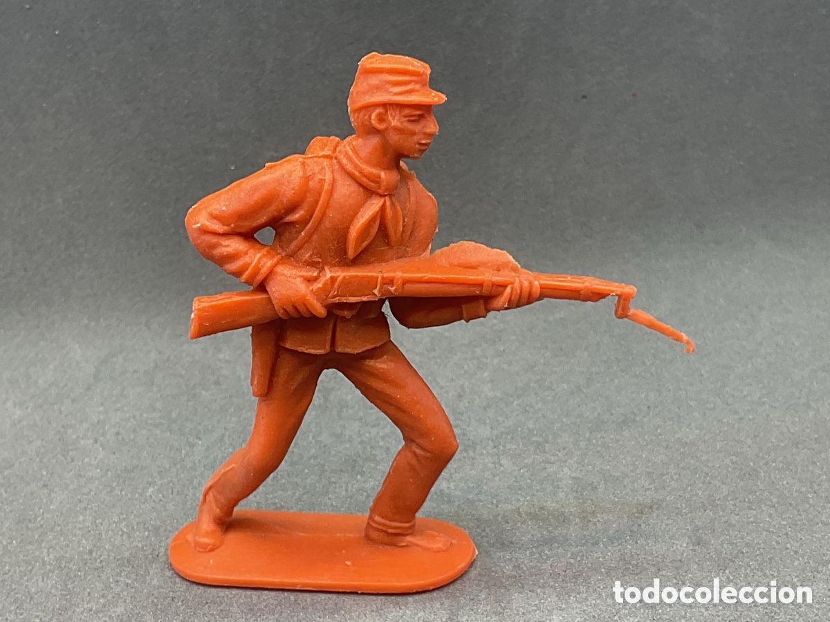 Figuras de goma y PVC: Antigua Figura del Oeste en Pl&aacute;stico. Serie Dos Banderas. Federales y Confederados. A&ntilde;os 70
