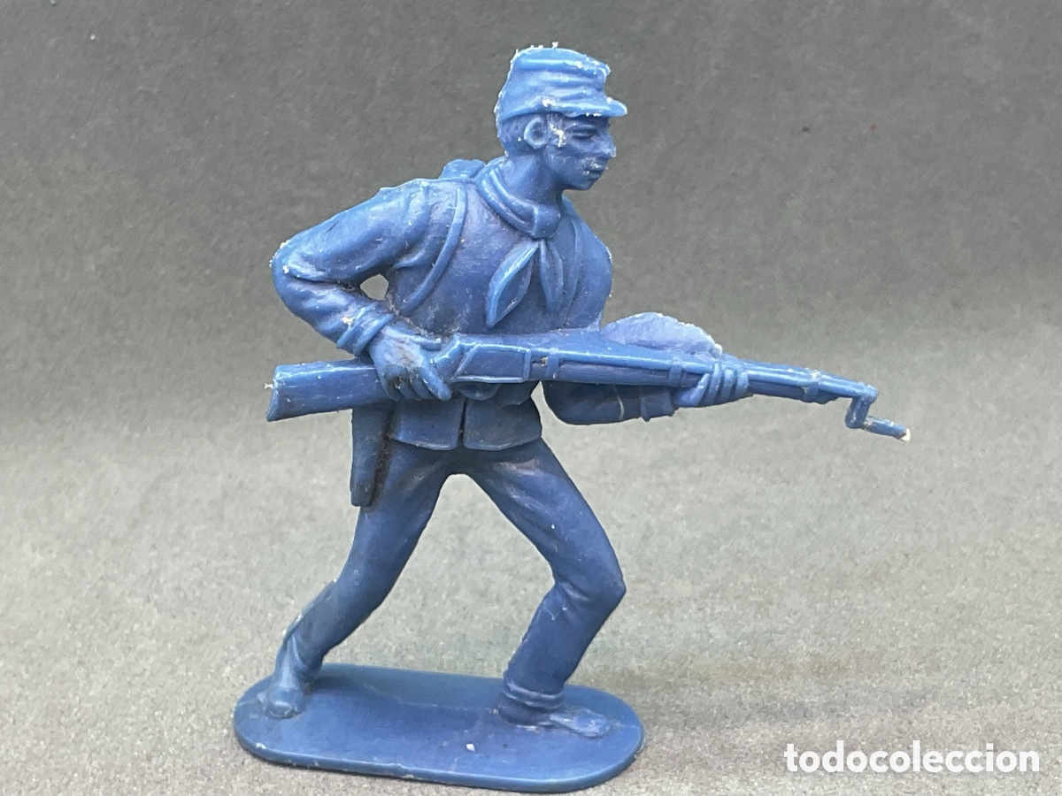 Figuras de goma y PVC: Antigua Figura del Oeste en Pl&aacute;stico. Serie Dos Banderas. Federales y Confederados. A&ntilde;os 70