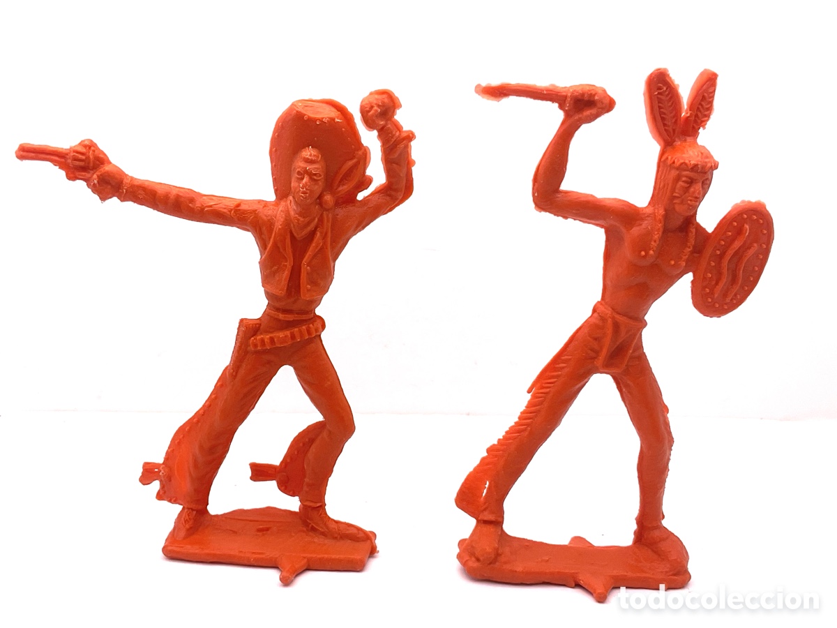Figuras de goma y PVC: Antiguas Figuras del Oeste en Pl&aacute;stico Guerrero Indio y Vaquero de Emirober. Lafredo.