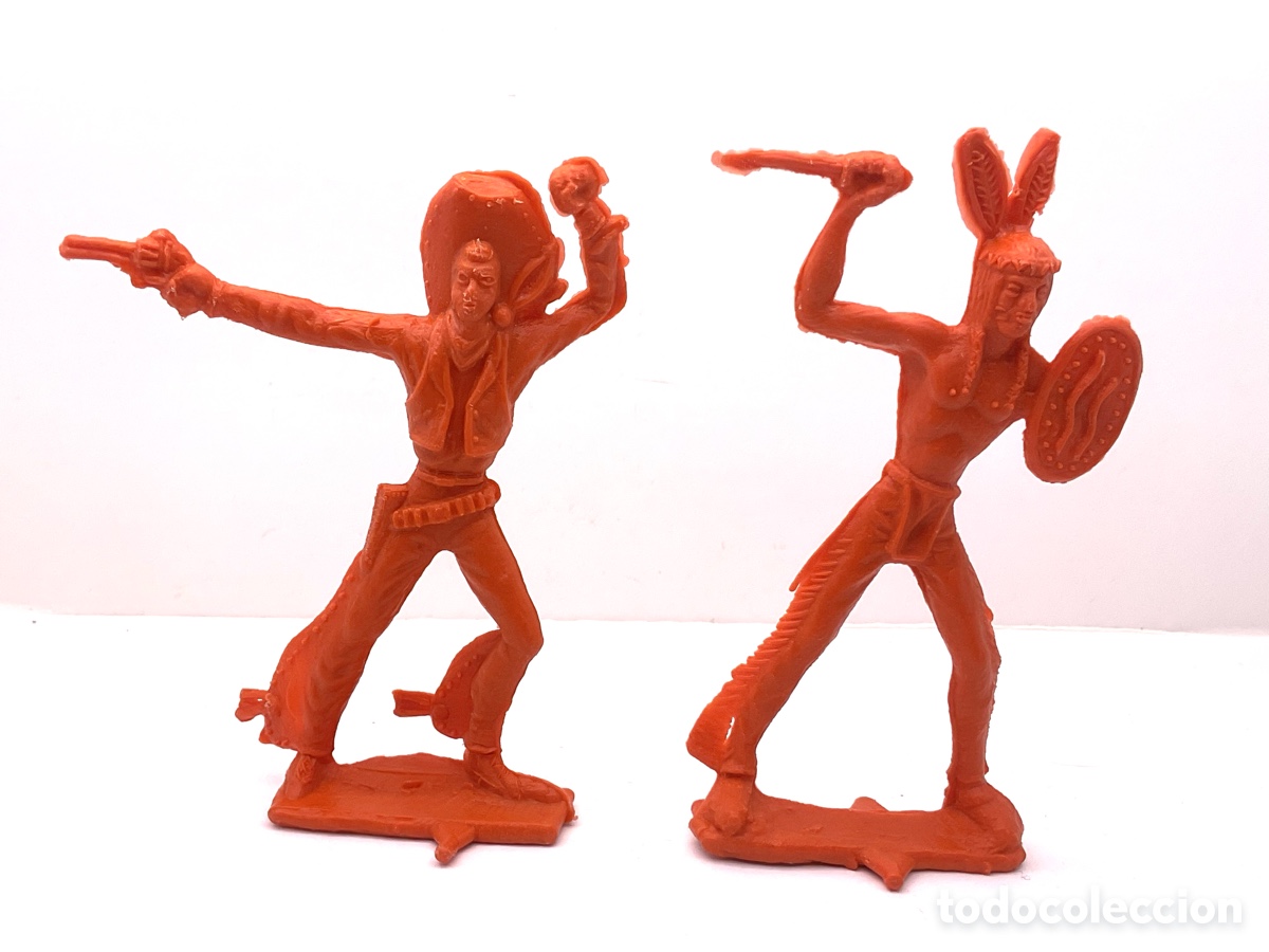 Figuras de goma y PVC: Antiguas Figuras del Oeste en Pl&aacute;stico Guerrero Indio y Vaquero de Emirober. Lafredo.