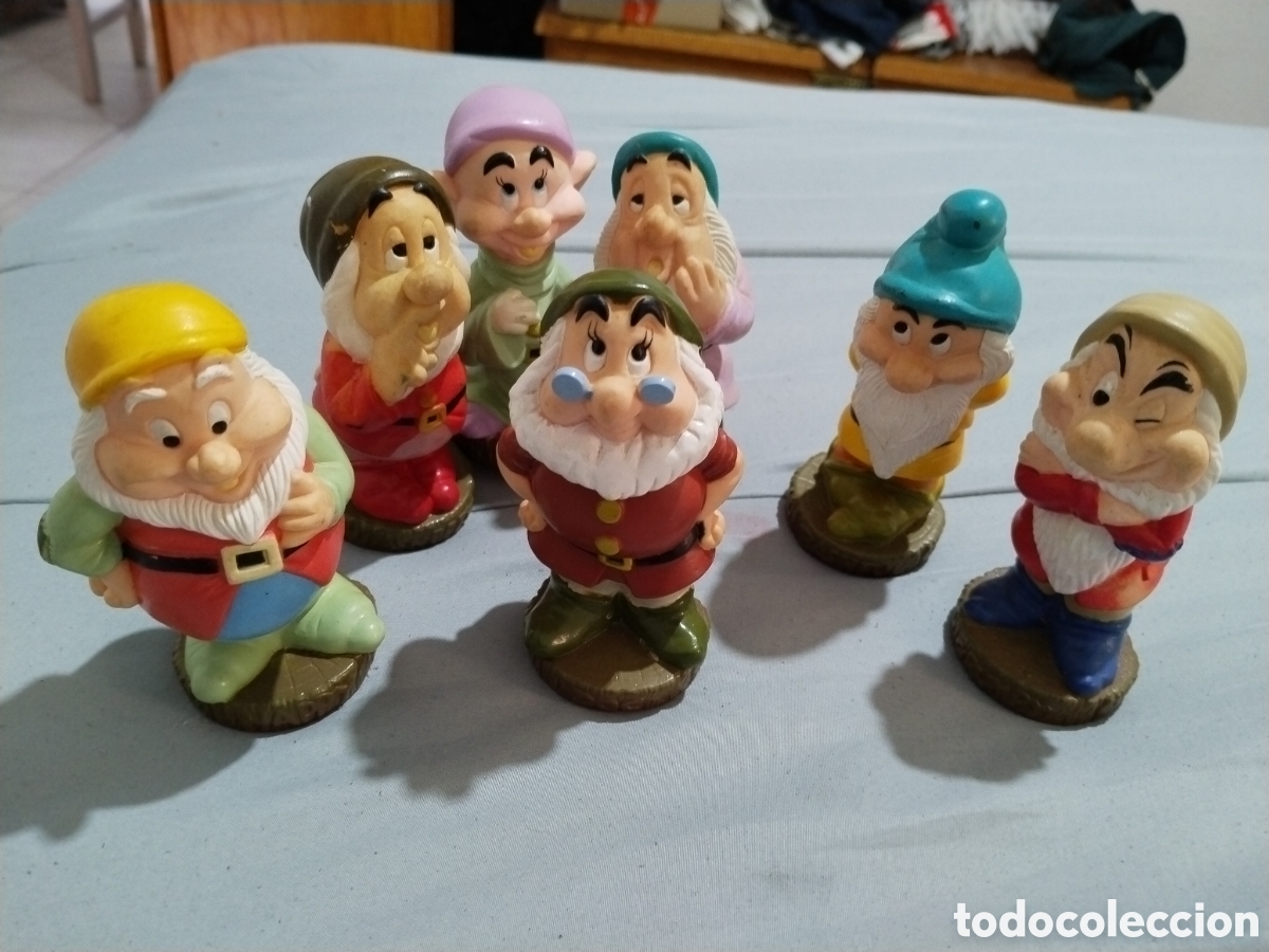 Figuras de goma y PVC: Antiguo Lote Completo 7 Enanitos Blancanieves Disney - Goma/Caucho Con Pito Original