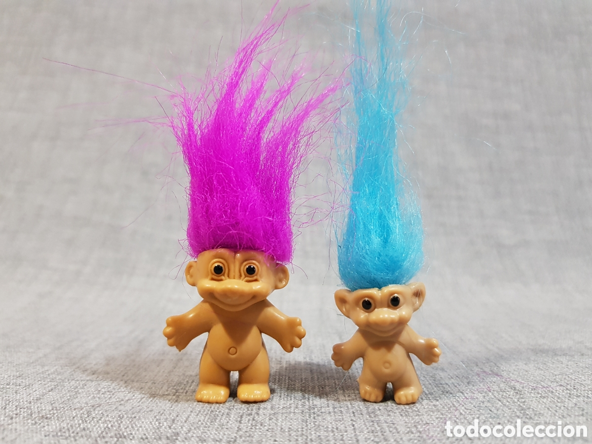 Figuras de goma y PVC: MINI MU&Ntilde;ECOS TROLLS PELO MAGENTA Y AZUL FIGURITAS A&Ntilde;OS 80 - 90. RUSS.
