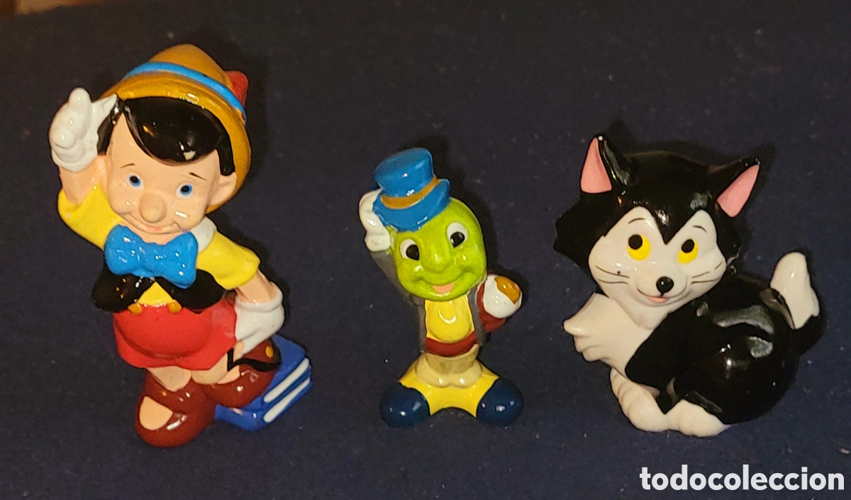 Figuras de goma y PVC: Bonito lote completo 3 figuras pvc goma Pinocchio Pepito Grillo Figaro Parques Disney Paris