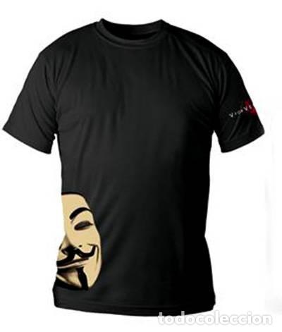 Figuras de goma y PVC: Camiseta Negra Chico Mascara V de Vendetta (Talla M)