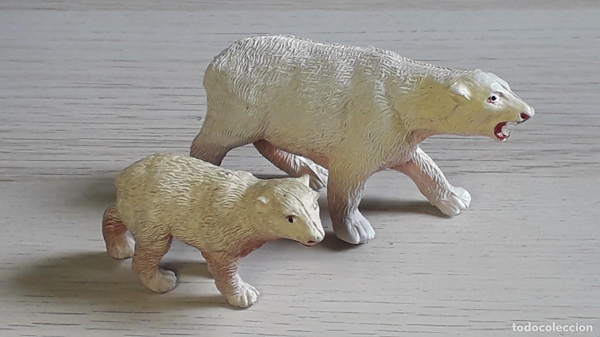 Figurines en Caoutchouc et PVC: Oso polar con cr&iacute;a, fabricados en goma, Pech made in Spain tipo Jecsan, original a&ntilde;os 50-60.