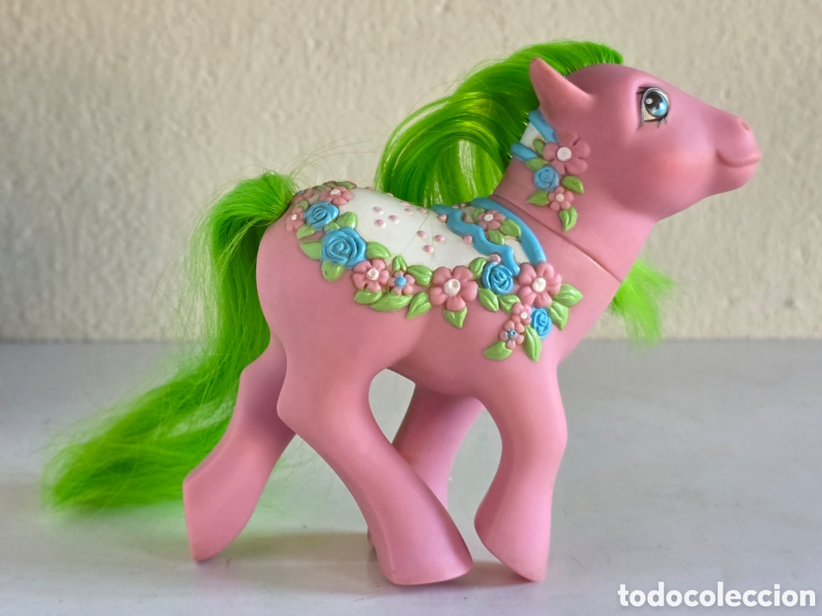 Figurines en Caoutchouc et PVC: Caballo Mi Peque&ntilde;o Pony Sunny Bunch Flores Relieve Hasbro 1989 Carrusel G1 - Juguete Retro Little