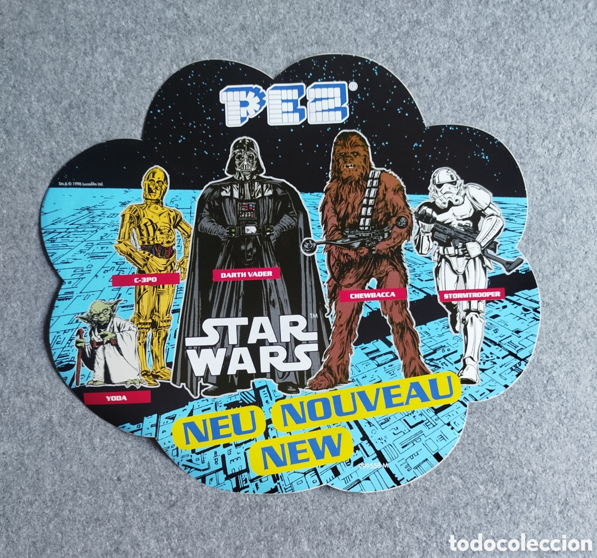 Figuras de goma y PVC dispensador PEZ: 1990s VINILO GRANDE TROQUELADO PROMOCIONAL CARAMELOS CANDY PEZ STAR WARS PUBLICITARIO