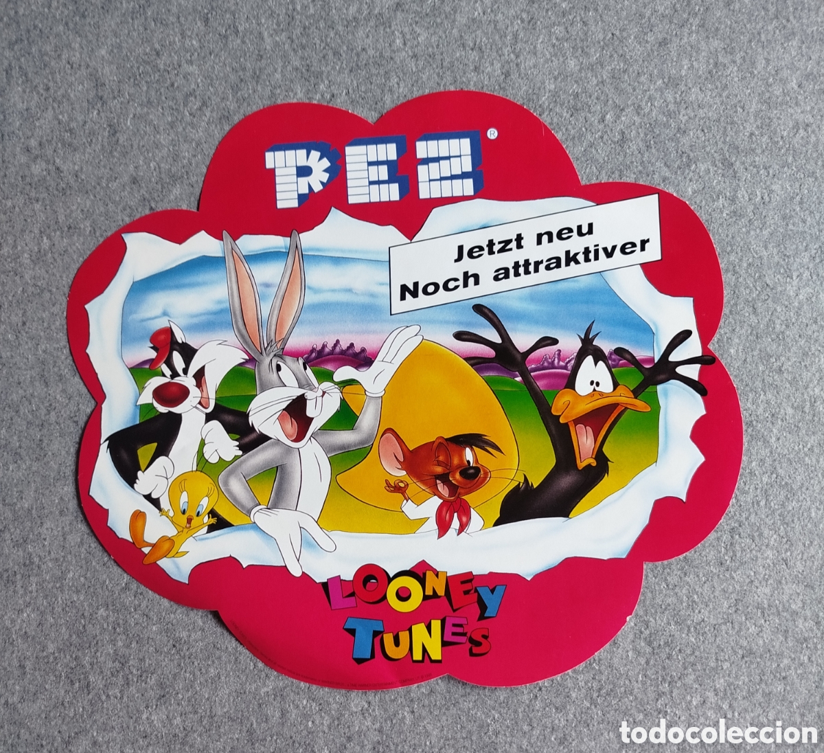 Figuras de goma y PVC dispensador PEZ: 1990s VINILO GRANDE TROQUELADO PROMOCIONAL CARAMELOS CANDY PEZ LOONEY TUNES BUGS BUNNY PIOLIN SPEEDY
