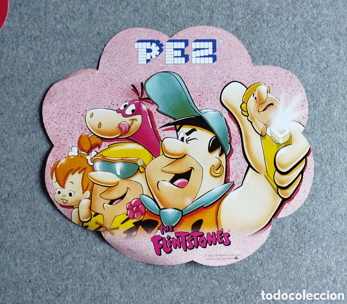 Figuras de goma y PVC dispensador PEZ: 1990s VINILO GRANDE TROQUELADO PROMOCIONAL CARAMELOS CANDY PEZ LOS PICAPIEDRA PUBLICITARIO