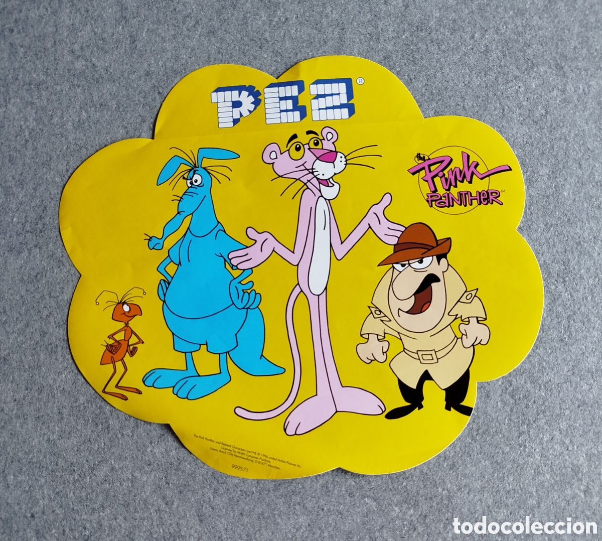 Figuras de goma y PVC dispensador PEZ: 1990s VINILO GRANDE TROQUELADO PROMOCIONAL CARAMELOS CANDY PEZ LA PANTERA ROSA PINK PANTHER