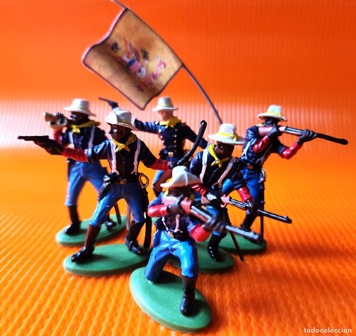 Figuras de goma y PVC: BUFALO SOLDIERS Nordistas set soldaditos pl&aacute;stico DSG variante Argentina de Britains