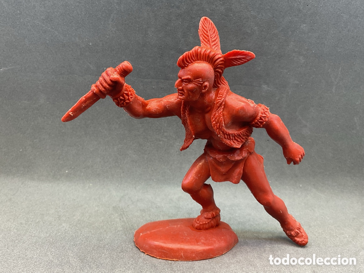 Figuras de goma y PVC: ANTIGUA FIGURA DEL OESTE EN PL&Aacute;STICO. INDIO CON PU&Ntilde;AL. SERIE GRANDE.